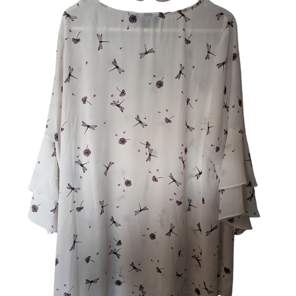 Michel Studio Plus size mini dress or tunic , White with dragonfly and flower - Picture 3 of 11